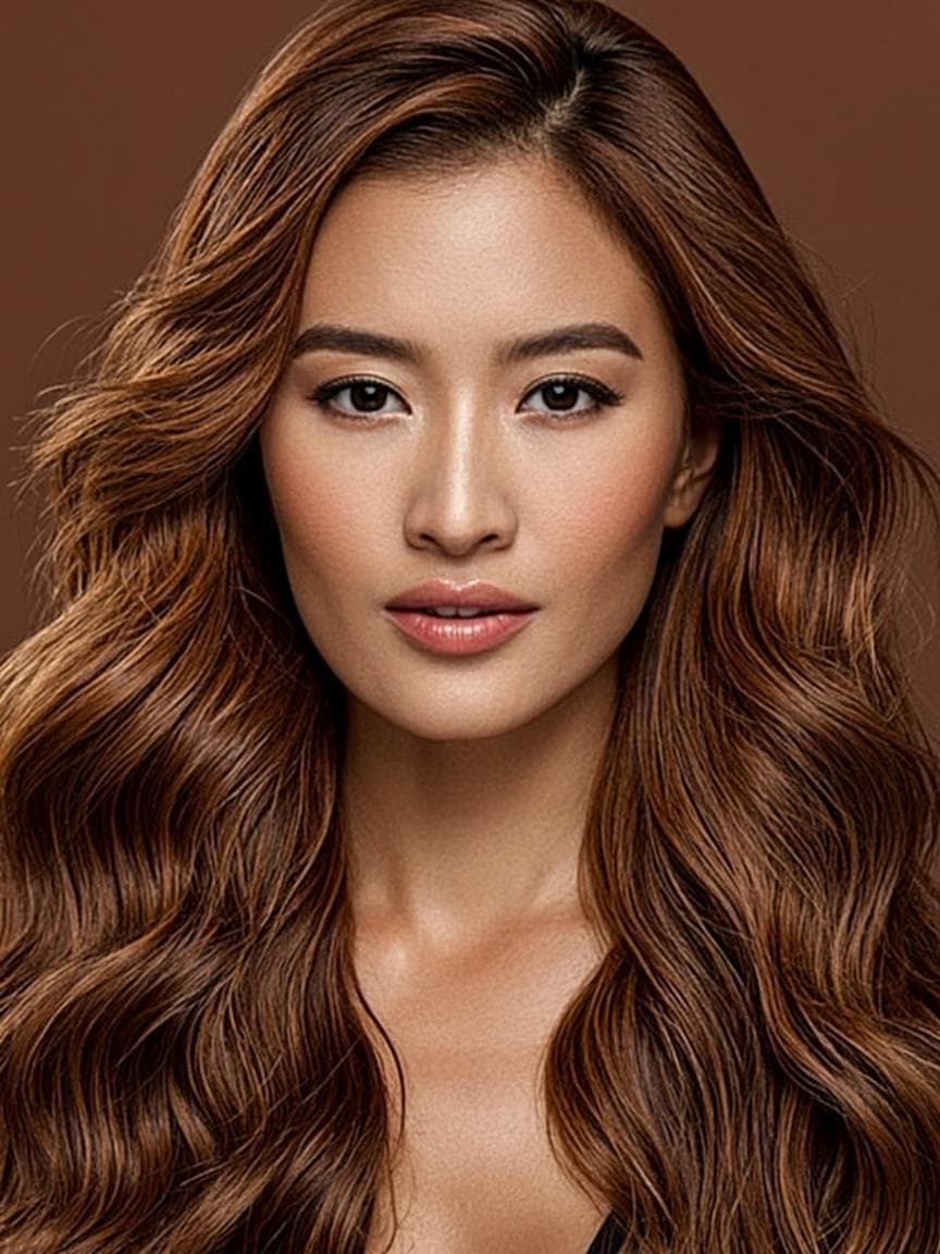 Woman with caramel honey highlighted hair