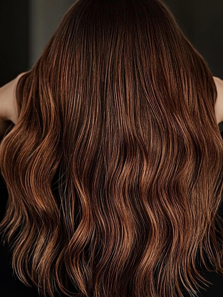 Rich chocolate balayage with soft waves